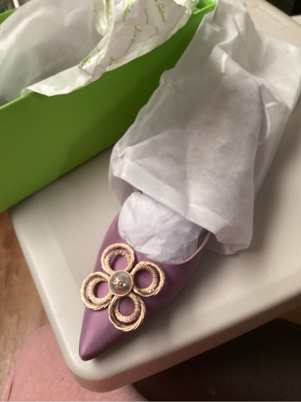 Sam Edelman Lilac Pointed-Toe Flats with Gold Floral Pearl Accent - Picture 3 of 6